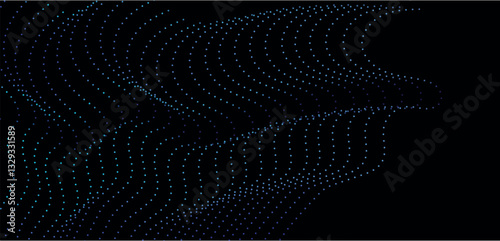 Dots forming waves in black space showcasing digital art and modern design elements on a tranquil backdrop