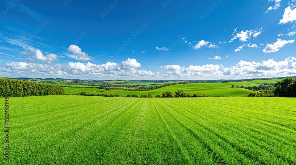 Fototapeta premium Lush Green Fields Under a Summer Sky
