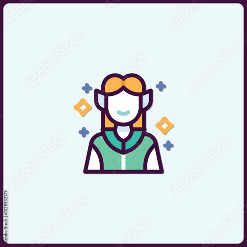 Stylized vector icon illustration of a fantasy elf character design