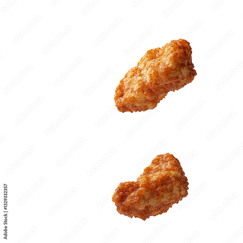 Closeup of a bucket of fried chicken nuggets on a white background Closeup of a bucket of fried chicken nuggets on a white background