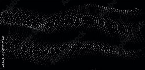 Abstract wave pattern with dots creating a dynamic visual effect in black and white