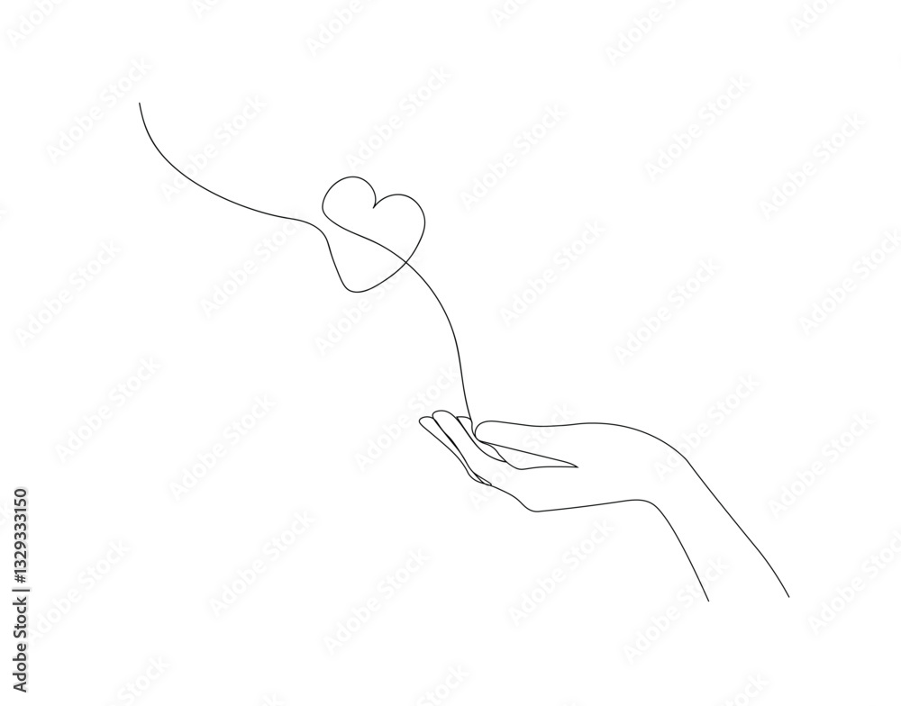 Line art depicting a hand releasing a heart symbol in a minimalist and elegant style Line art depicting a hand releasing a heart symbol in a minimalist and elegant style