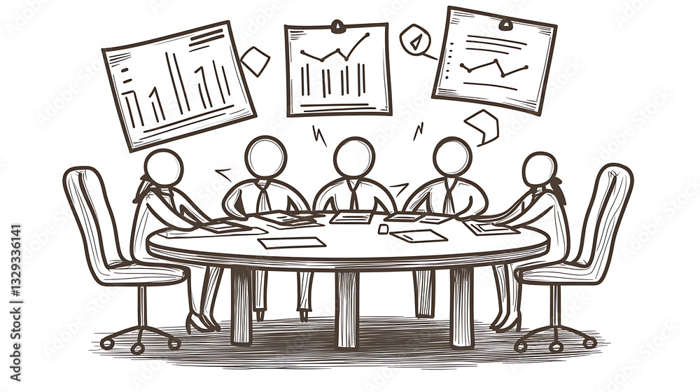 Fototapeta premium Team Collaboration Symbolized by Round Table with Documents and Charts 