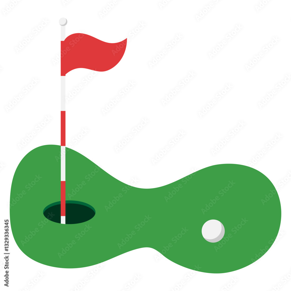 Golf flag and ball on the grass