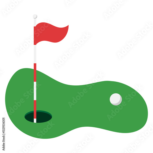 Golf flag and ball on the grass