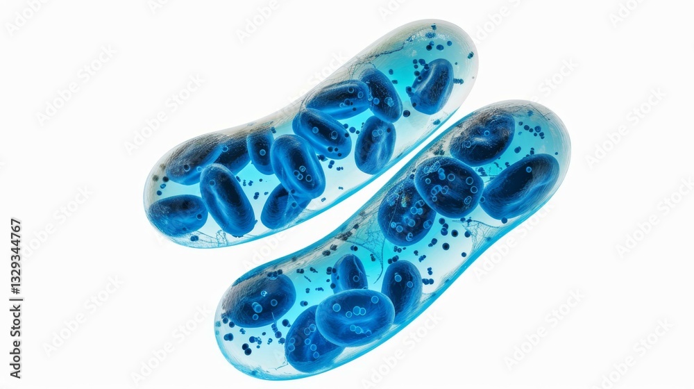 Naklejka premium Exploring Microscopic Bacteria Engaging in Binary Fission and Their Vibrant Blue Appearance