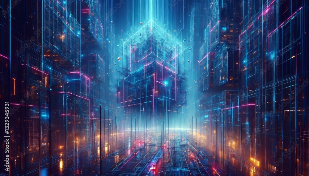 custom made wallpaper toronto digitalNeon Laced Structures in a Blue Tinted Rain