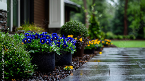 Wallpaper Mural Colorful flowers brighten a rainy day in a well-maintained garden Torontodigital.ca