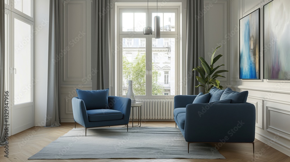 Fototapeta premium Diseño interior escandinavo de sala de estar moderna.