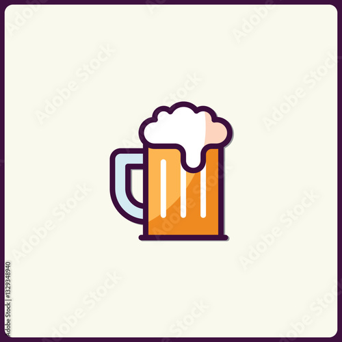 Stylized beer mug with creamy foam in a minimalist graphic design icon