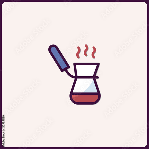 Stylish cezve icon, traditional turkish coffee preparation in graphic style