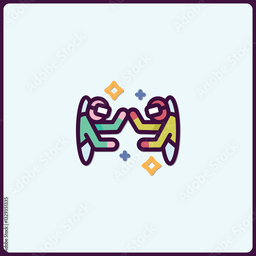 Protected collaboration concept icon in bright colors with modern design