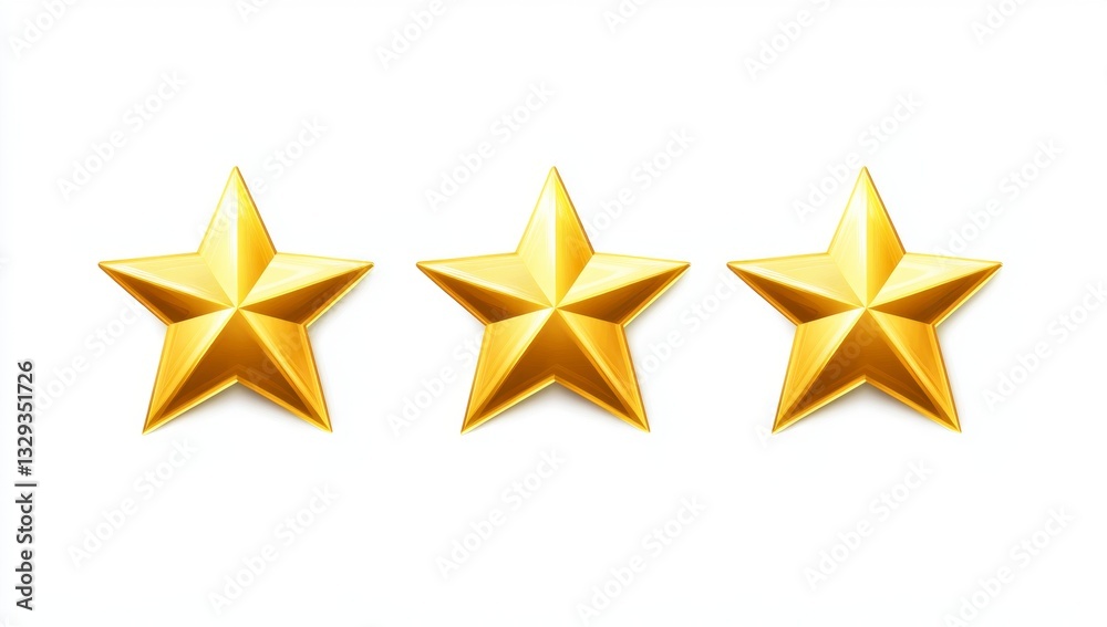 Three Shiny Golden Stars in a Row Over a White Background Three Shiny Golden Stars in a Row Over a White Background