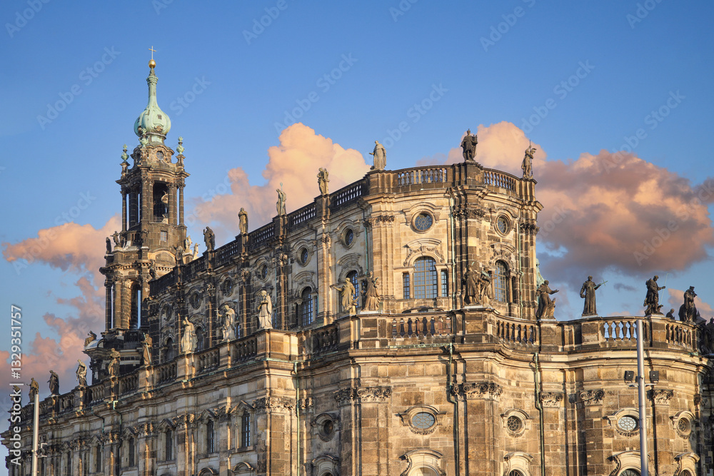 Close up from the Dresden Cathedral (Trinity Church) in dusk Close up from the Dresden Cathedral (Trinity Church) in dusk