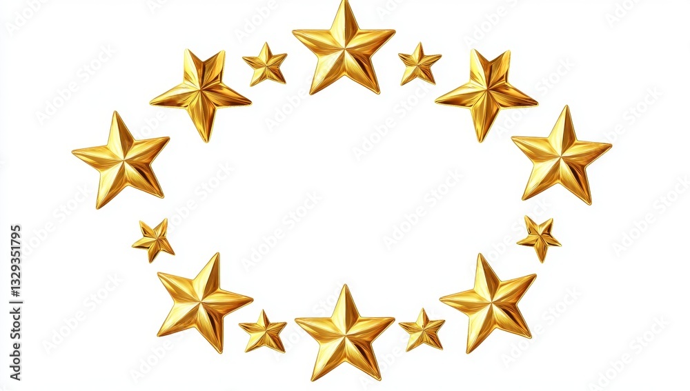 Golden Stars in a Circular Arrangement on a White Background Golden Stars in a Circular Arrangement on a White Background