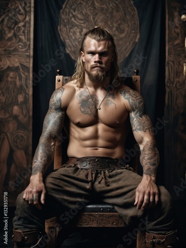 Majestic Viking king on his ancestral throne.