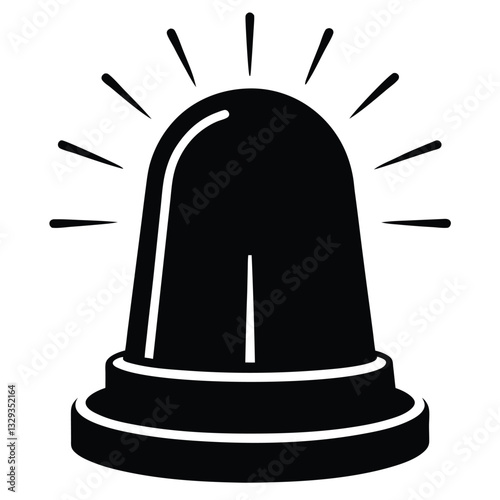 emergency siren, police light, alarm beacon, black and white icon, solid silhouette, radiating lines, warning symbol, 