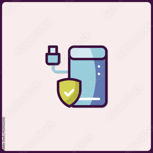 Abstract depiction of secured server with shield indicating protection