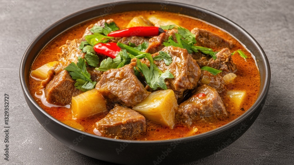 Hearty beef tendon stew in a minimalist style bowl Hearty beef tendon stew in a minimalist style bowl