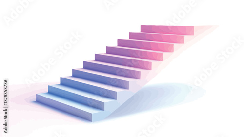 A digital rendering of a staircase ascending from the lower left to the upper right against a white background. The steps exhibit a pastel color gradient, transitioning from light blue at the