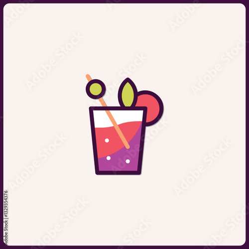 Stylized Cocktail Illustration Featuring Decorative Garnishes and Vibrant Colors