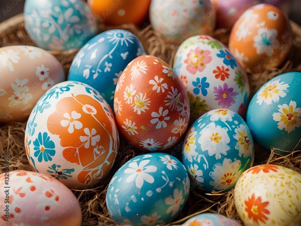 Playful and vibrant Easter scene with decorated eggs and festive atmosphere Playful and vibrant Easter scene with decorated eggs and festive atmosphere