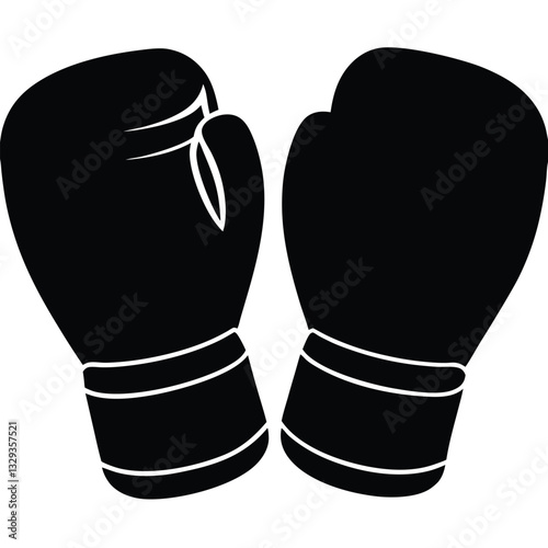 boxing gloves, black silhouette, sports equipment, monochrome, minimalist design, athletic gear, combat sports, 