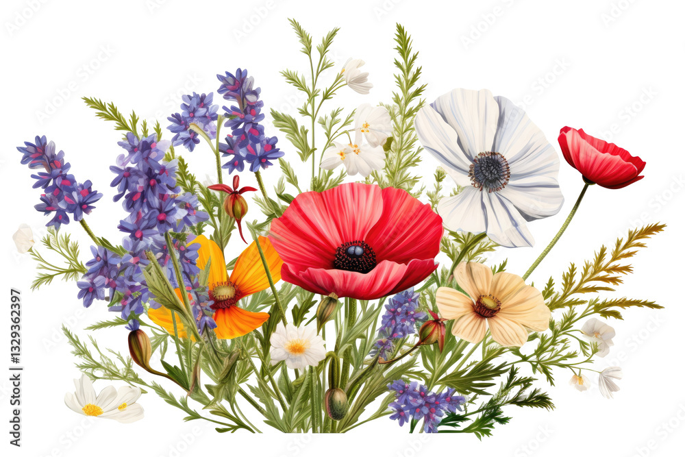 Naklejka premium A set of wildflowers on transparent background