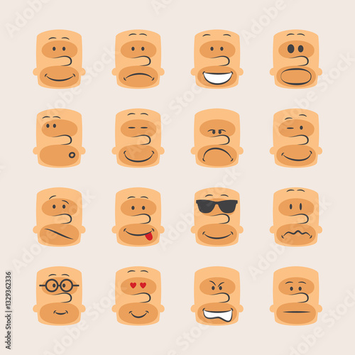 Vector icon set of smiley faces emotions mood and expression