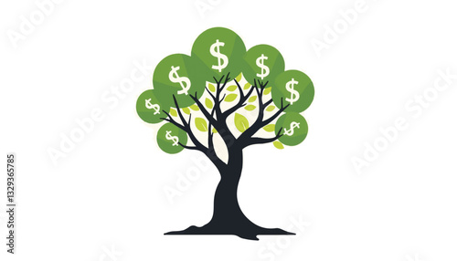 Geometric tree with dollar signs as leaves, financial growth