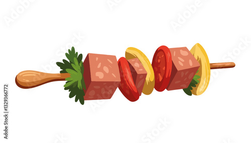 Colorful kebab skewer with grilled meat and vegetables, culinary delight