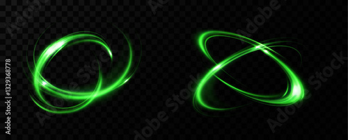 Green neon ring. Glowing circle. Glow effect. Round light frame. abstract light lines of movement and speed. Abstract light lines of movement and speed. light green ellipse.