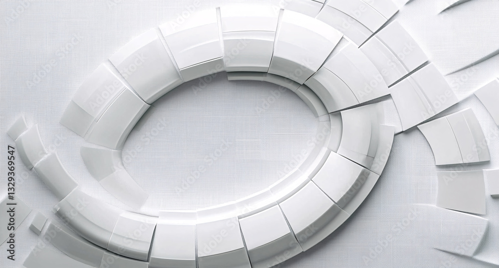 Fototapeta premium Abstract White Geometric Composition of Interlocking Modular Blocks Creating a Swirling Oval Shape