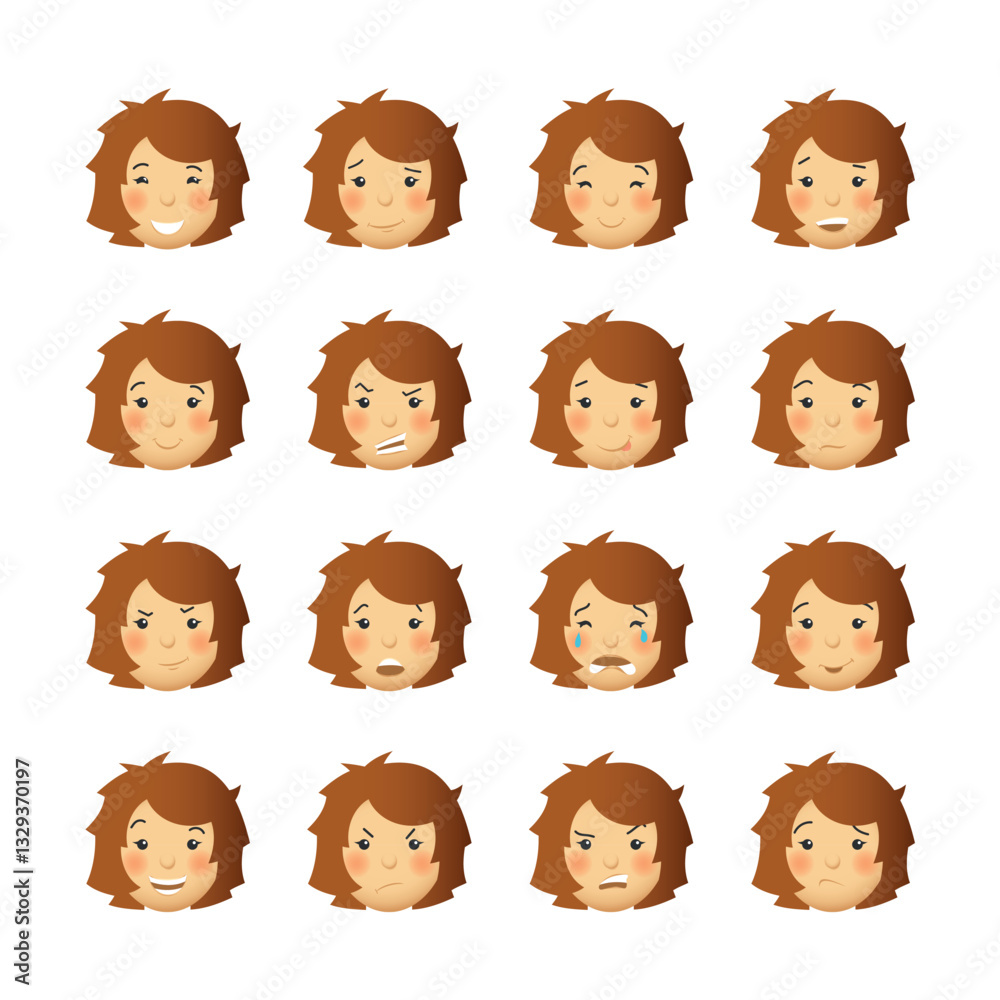 Woman heads with rosy cheeks. Vector avatars and emoticons set. Woman heads with rosy cheeks. Vector avatars and emoticons set.