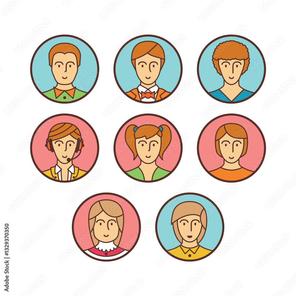Vector minimal lineart flat avatars iconset Vector minimal lineart flat avatars iconset