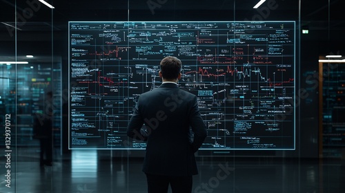 CEO in a modern office brainstorming a financial strategy, sketching growth trends on a transparent board, corporate future planning, stock market analytics, professional atmosphere, ultra-detailed,