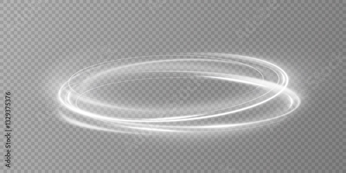 Glowing white spiral. Speed ​​abstract lines effect. Rotating shiny rings. Glowing circular lines. Glowing ring trail. Vector.