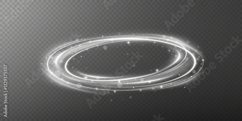 Glowing white spiral. Speed ​​abstract lines effect. Rotating shiny rings. Glowing circular lines. Glowing ring trail. Vector.