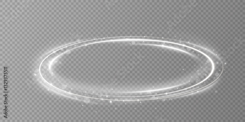 Glowing white spiral. Speed ​​abstract lines effect. Rotating shiny rings. Glowing circular lines. Glowing ring trail. Vector.