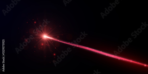 Red laser beam light effect isolated on transparent background.