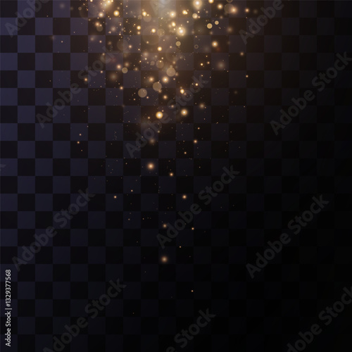 Golden glitter.Light effect.Glittering particles background. Gold dust on a transparent background.