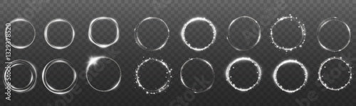 
Light white Twirl. White line curve light effect. Abstract luxury vector white light flare, semicircle and sparkle effect. Glowing white circle. Isolated set of round frames or round lights