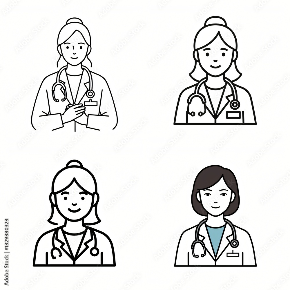 set of line art doctors characters animated drawings cartoons illustrations vectors set of line art doctors characters animated drawings cartoons illustrations vectors