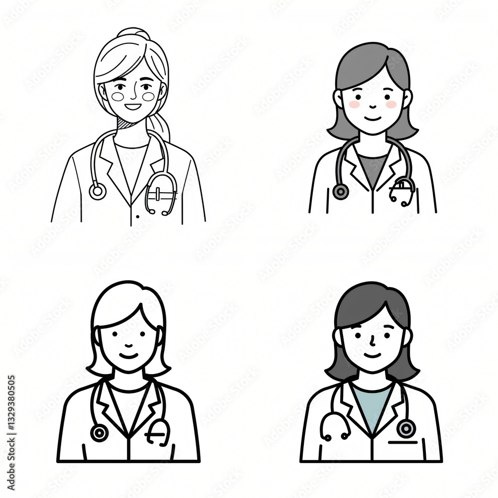 set of line art doctors characters animated drawings cartoons illustrations vectors set of line art doctors characters animated drawings cartoons illustrations vectors
