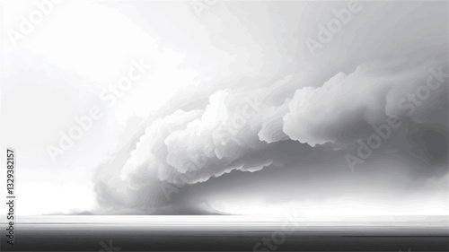 A grayscale image depicting a dust devil. The dust devil is centrally positioned, exhibiting a swirling, columnar form rising from a seemingly flat, light-toned ground. The background is a uniform,