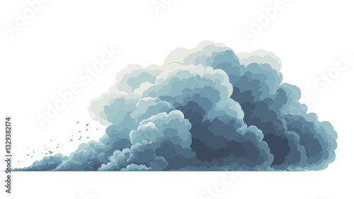 A digital painting depicting a cumulus cloud formation against a white background. The cloud is rendered with varying shades of blue and gray, showcasing texture and volume. The brushstrokes are