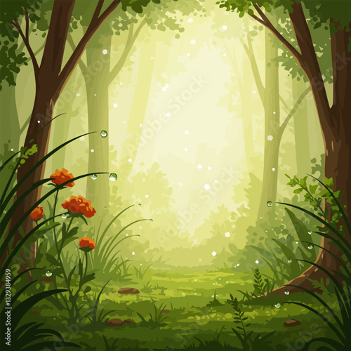 Enchanted Forest Path with Sunlight Shining Through the Trees Artwork
