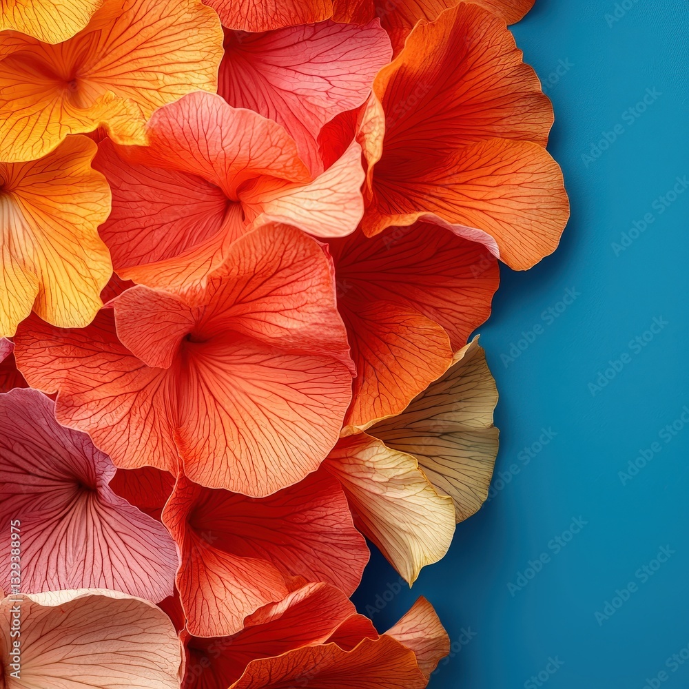 Obraz premium a vibrant arrangement of colorful flower petals set against a striking blue backdrop