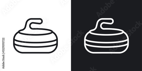 Curling stone vector icon set in black and white color.