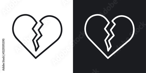 Heart Crack vector icon set in black and white color.